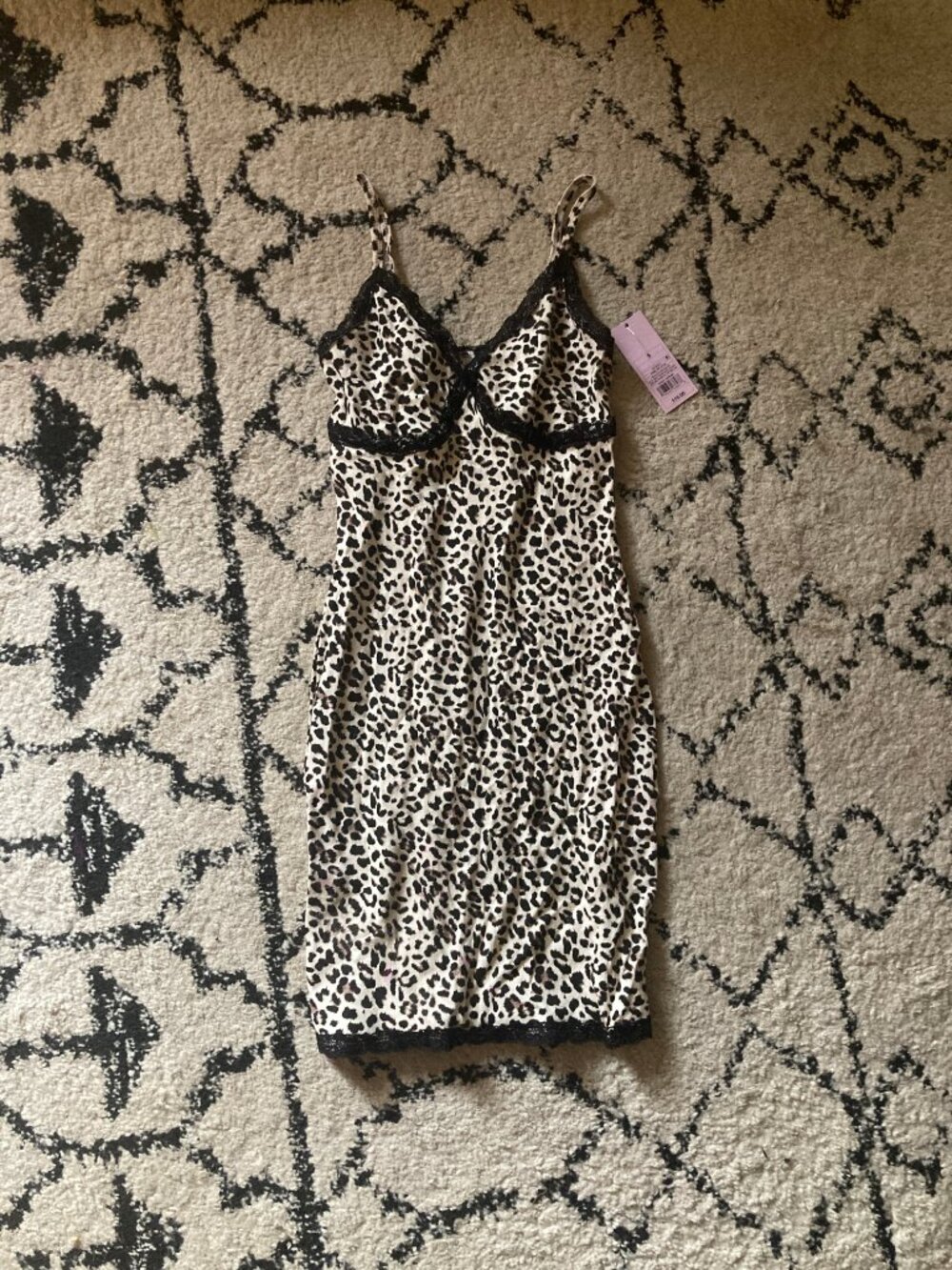 Target Natural/Tan & Black Lace Leopard Print Slip Dress, size S
